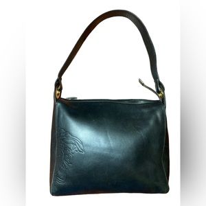 Vintage Black Soft Leather Shoulder Bag w/ Design